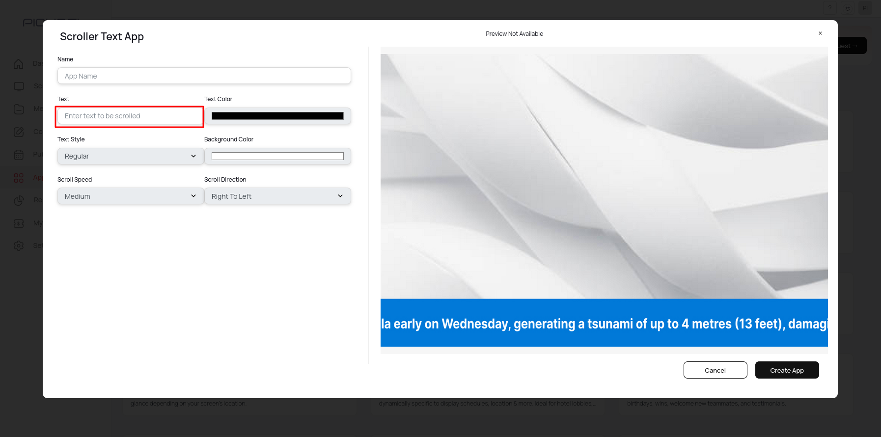 Enter scrolling text